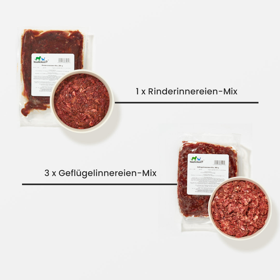 Paket Katze Kitten 15 kg mit Rinderinnereien-Mix und Geflügelinnereien-Mix in Portionsbeuteln