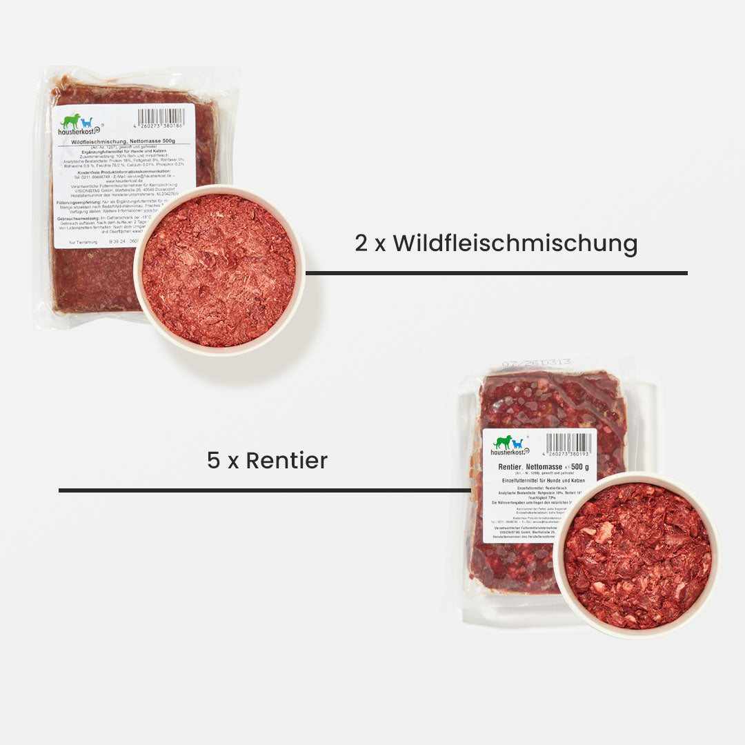 Paket Katze Allergie 9 kg mit Wildfleischmischung und Rentierfleisch für Katzen mit Allergien