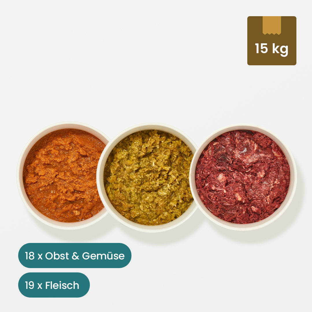 Paket Hund PURINARM 15 kg mit purinarmen Fleischsorten und Gemüsemischungen für sensible Hunde