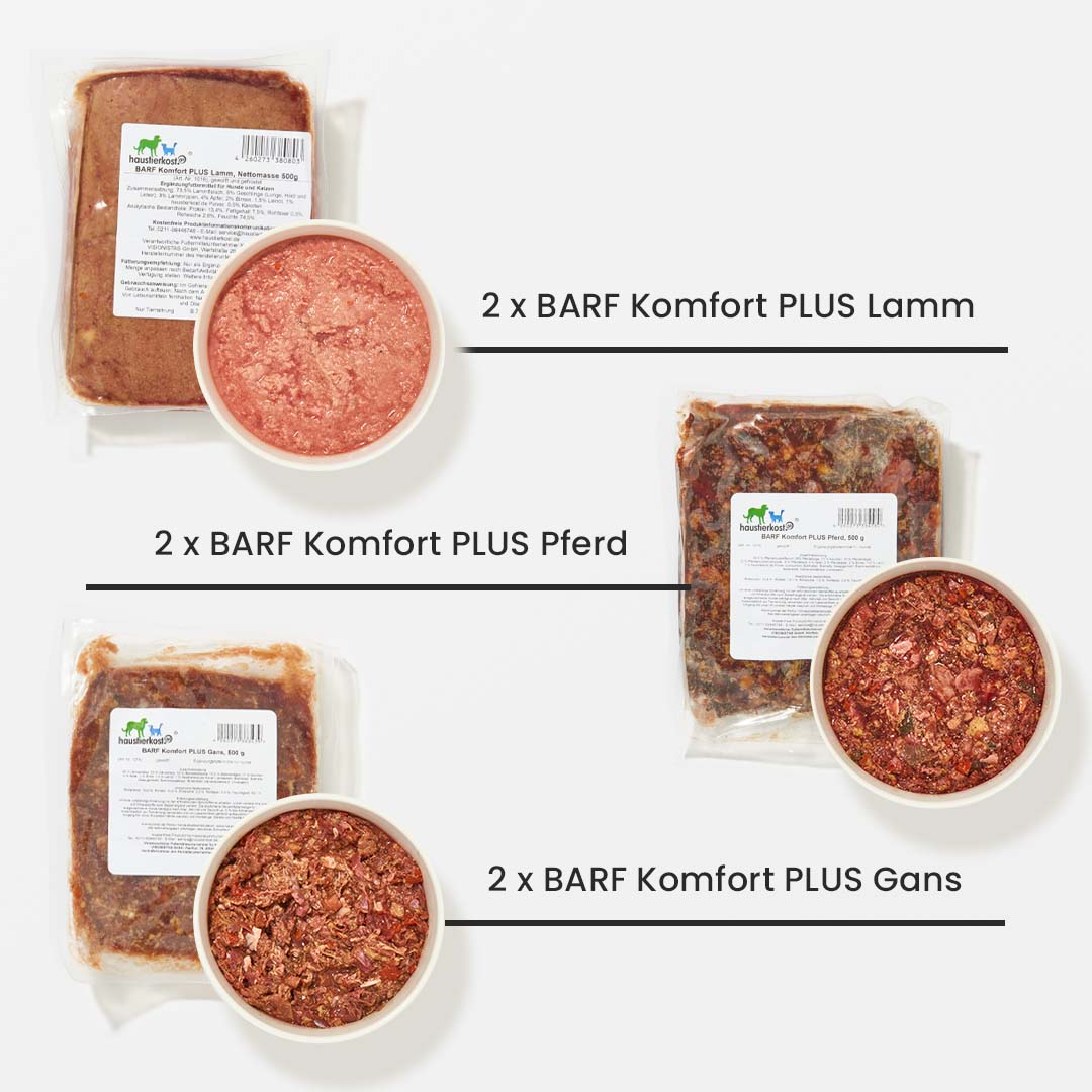 WelpenBox Menü 1 mit 8 kg BARF Komfort Plus Fleischmix aus Lamm, Pferd und Gans für Welpen.