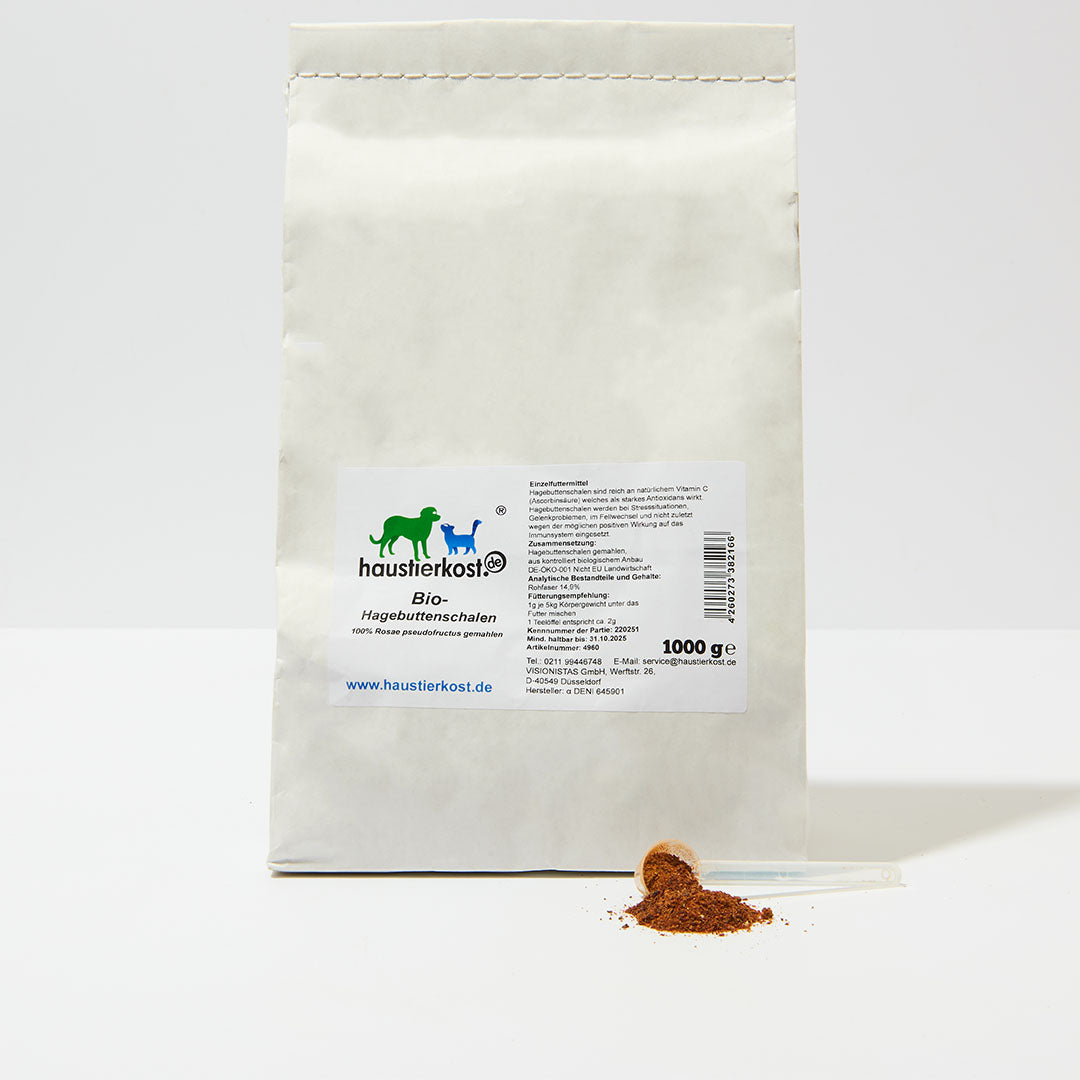 BIO-Hagebuttenschalenpulver für Hunde 1 kg natürliches Vitamin C aus kontrolliert biologischem Anbau
