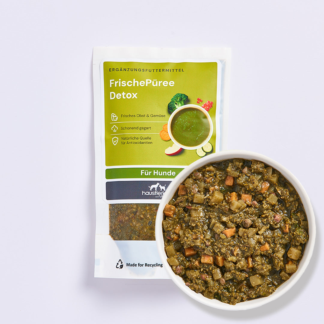 FrischePüree Detox Hundeergänzungsfutter mit Gemüse, Obst und Kräutern für Verdauung und Antioxidantien