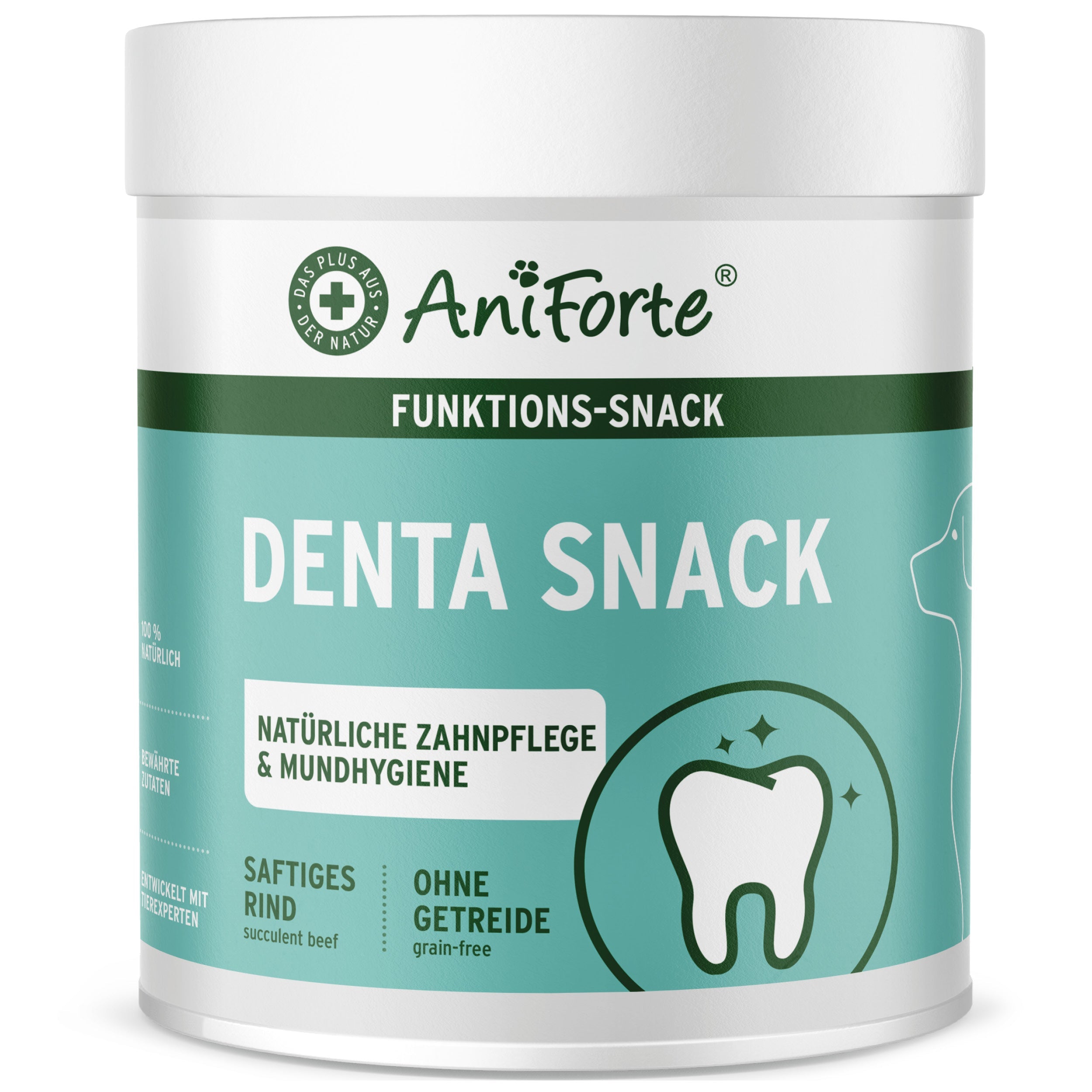 AniForte® Denta-Snack für Hunde mit natürlicher Rezeptur und Zahnpflegewirkung, 300g Verpackung