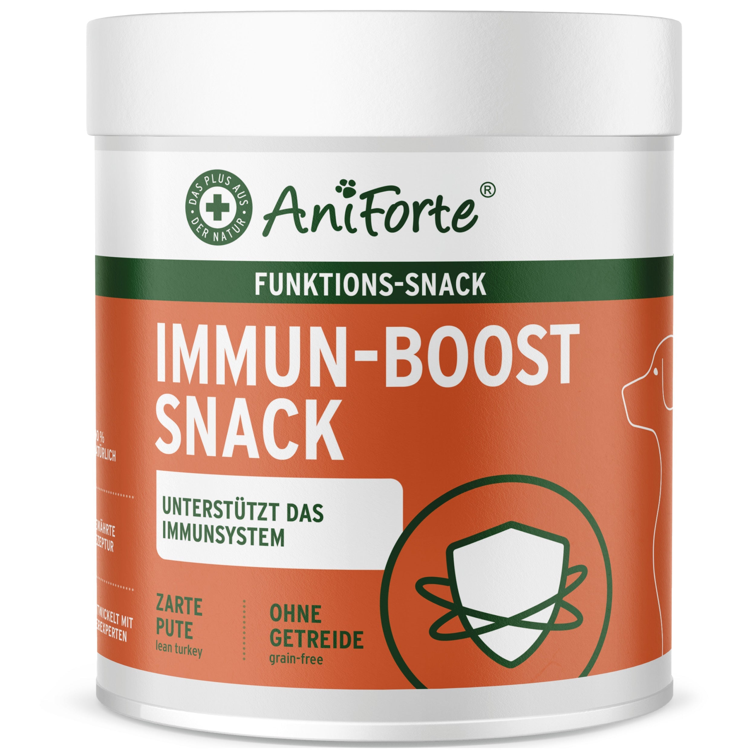 AniForte® Immun Boost Snack 300g mit Putenfleisch, Pflanzenstoffen und Probiotika zur Unterstützung des Immun- und Verdauungssystems beim Hund.