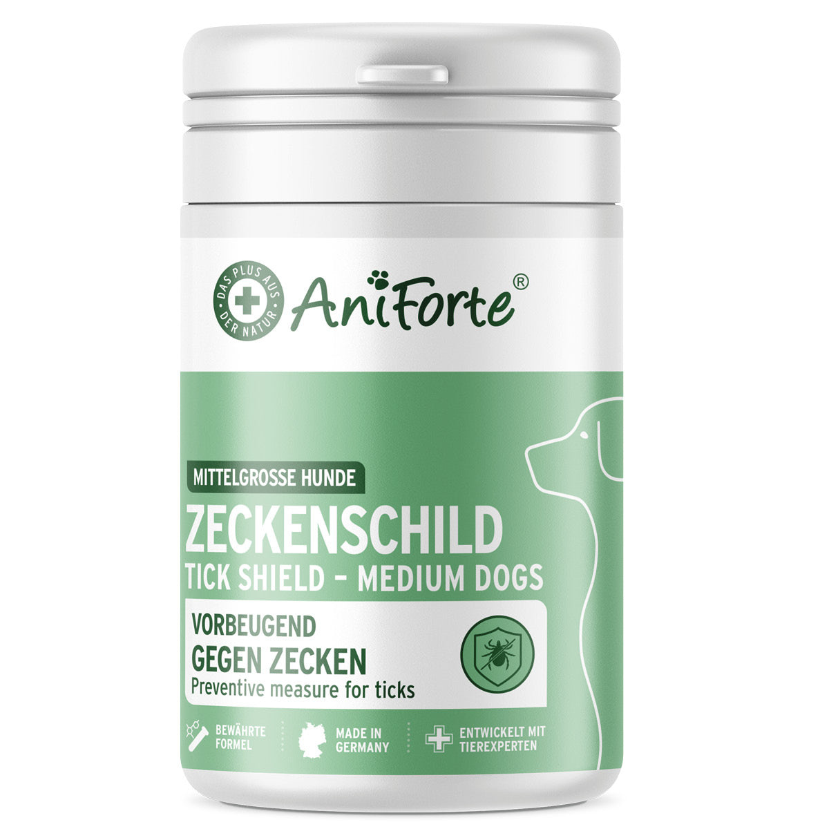 AniForte® ZeckenSchild Kapseln unterstützen Hautstoffwechsel und schützen Hunde vor Zecken.