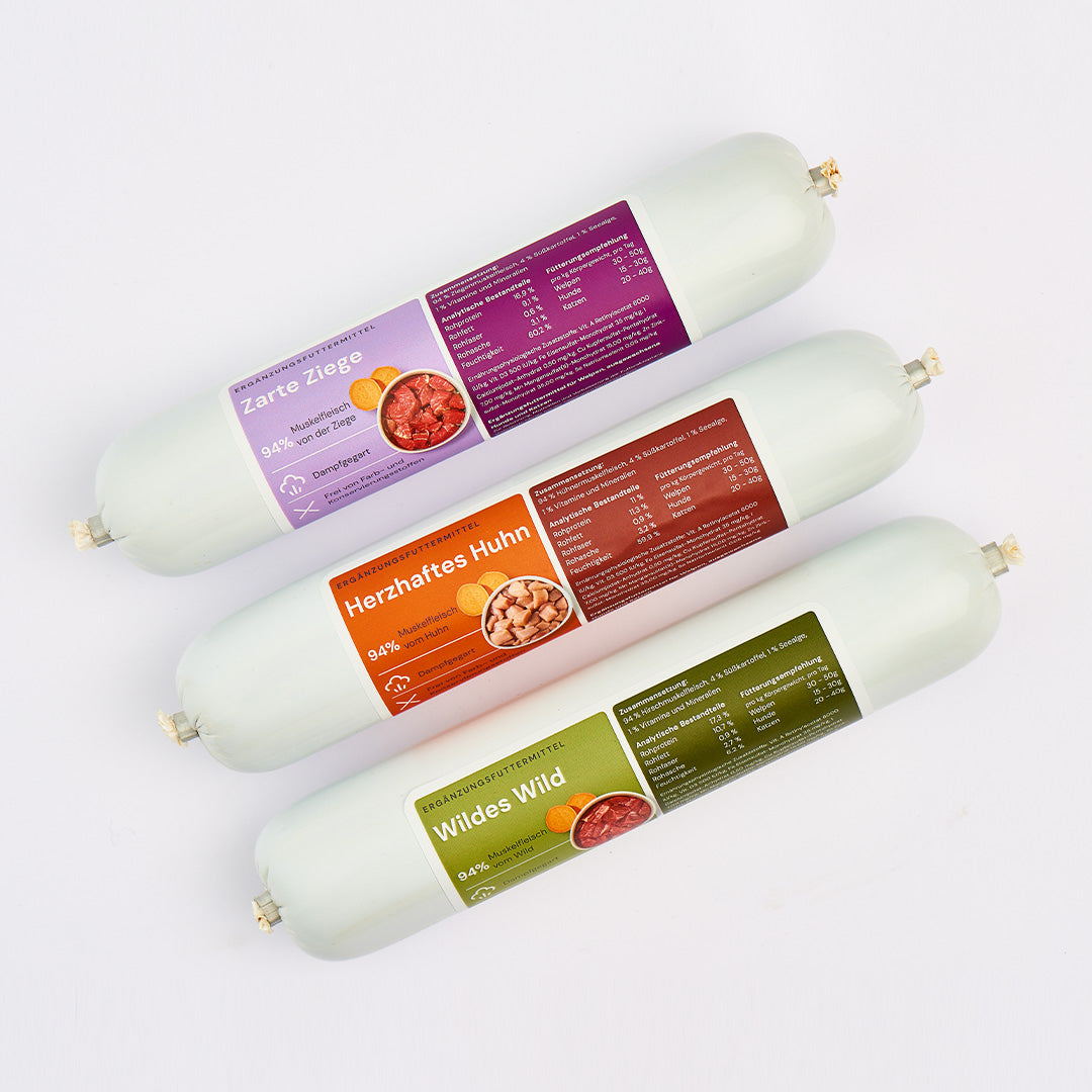 Trainingswurst Zarte Ziege 400g, schmackhafter Snack für Hunde und Katzen, ideale Belohnung beim Training, lange haltbar und leicht portionierbar