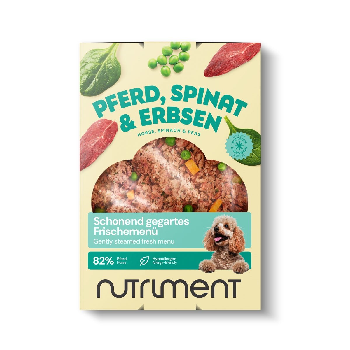 Nutriment Schonend gegartes Frischemenü Pferd, Spinat & Erbsen - haustidepoterkost.com®