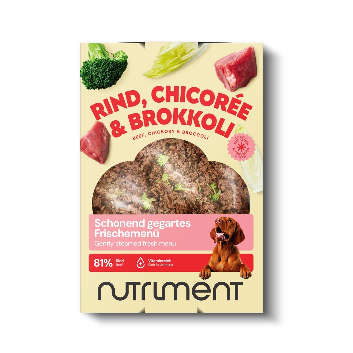 Nutriment Schonend gegartes Frischemenü Rind, Chicorée & Brokkoli - haustidepoterkost.com®