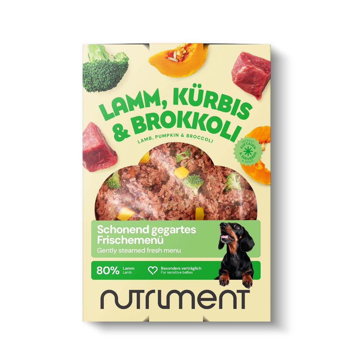 Nutriment Schonend gegartes Frischemenü Lamm, Kürbis & Brokkoli - haustidepoterkost.com®