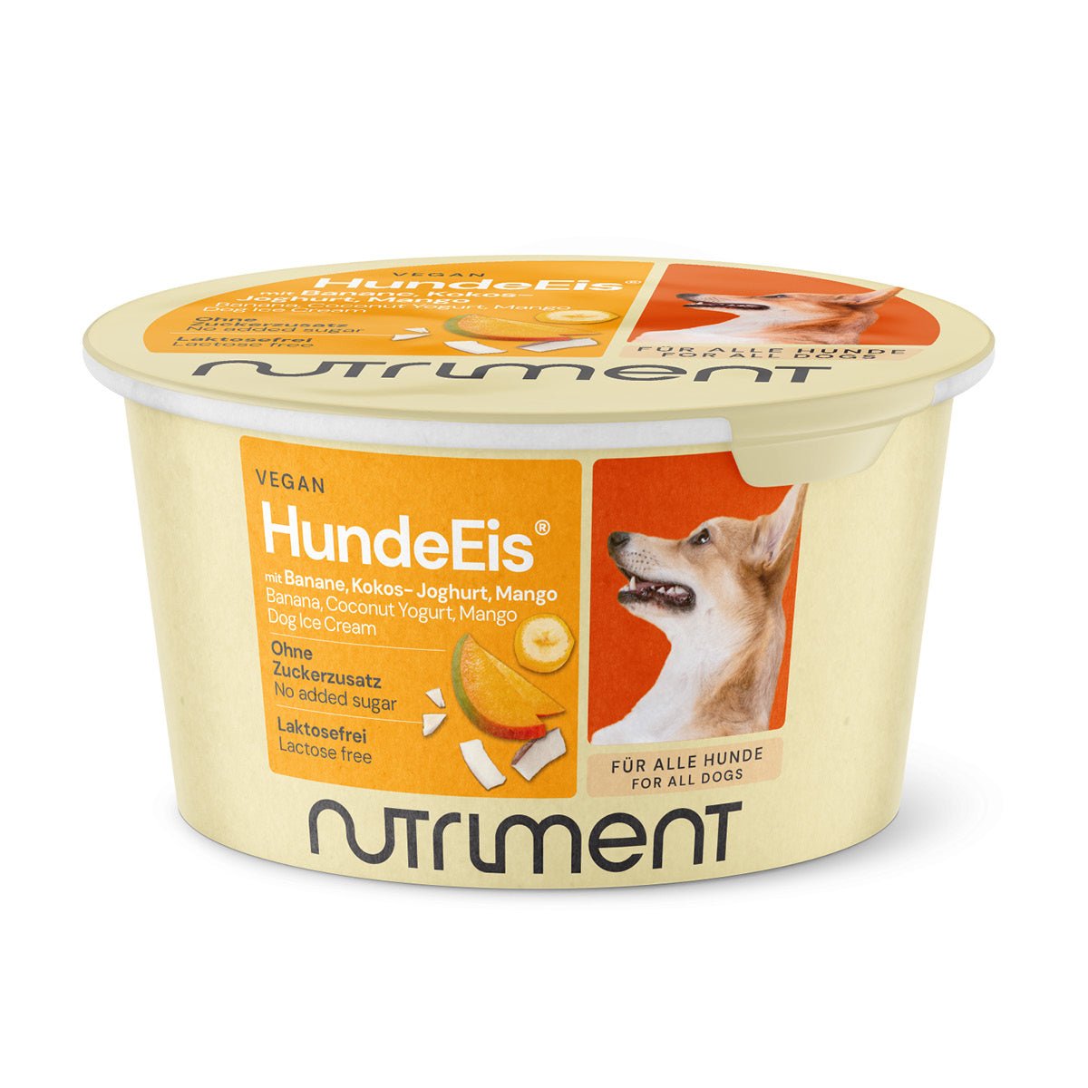 Nutriment HundeEis veganes Bananen-Kokos-Joghurt-Mango Eis für Hunde ohne Zuckerzusatz