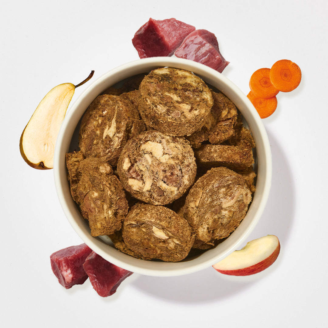 BARF2GO Komfort Plus Rind Taler gefriergetrocknete Hundesnacks mit Rindfleisch und Gemüse in Schale