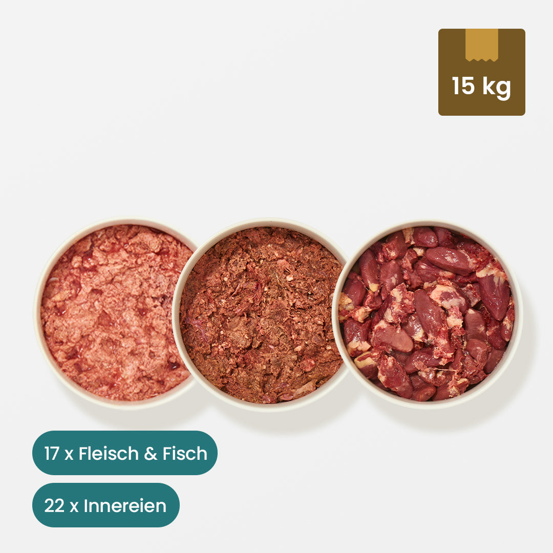 15 kg Paket Katze Kitten mit Fleisch, Fisch und Innereien Mix für Kitten