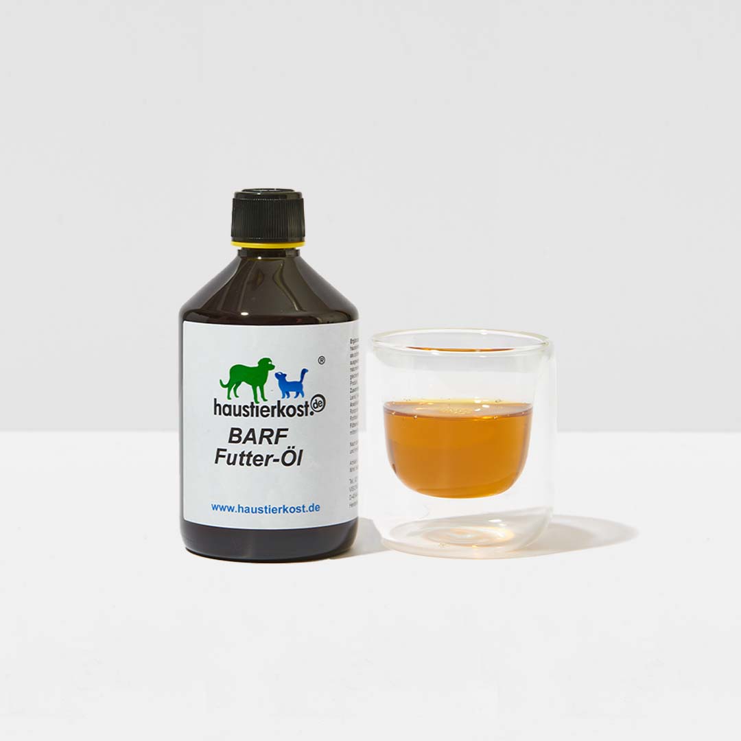 BARF Futter-Öl 500 ml, natürliches Ergänzungsfuttermittel für Hunde mit essenziellen Fettsäuren, haustidepoterkost.com