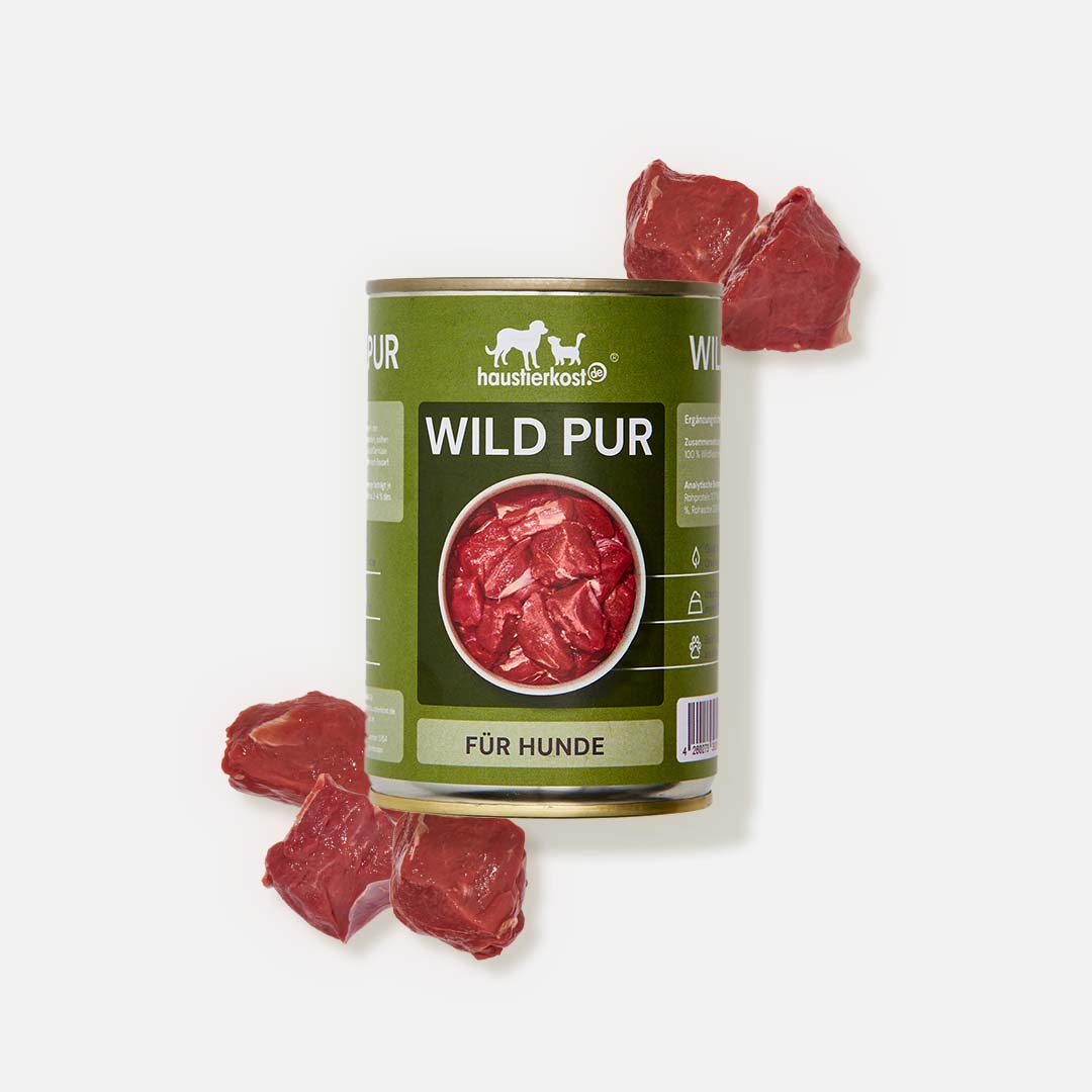Dose mit 100 % Wildfleisch für Hunde als natürliche Reinfleischdose ohne Zusätze zur individuellen Futtergestaltung