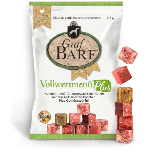 Graf Barf Vollwertmenü Plus Hähnchen mit 7 Rohfutterwürfeln aus naturbelassenem Hähnchenfleisch