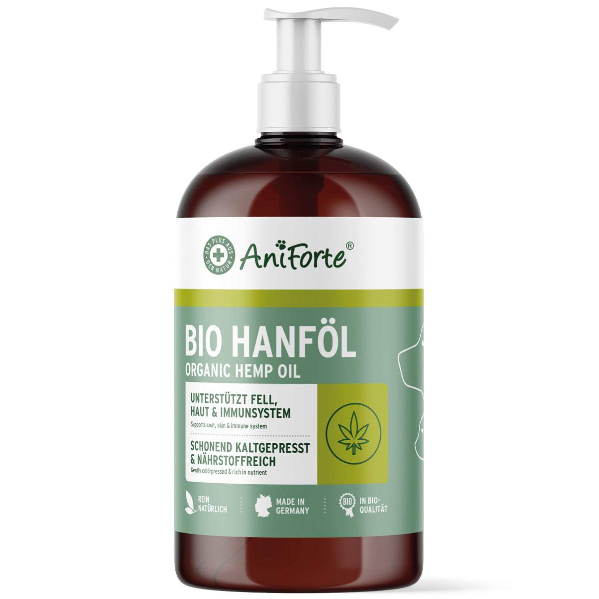 AniForte® Bio Hanföl schonend kaltgepresst für Hunde, Katzen und Pferde in 250 ml Flasche