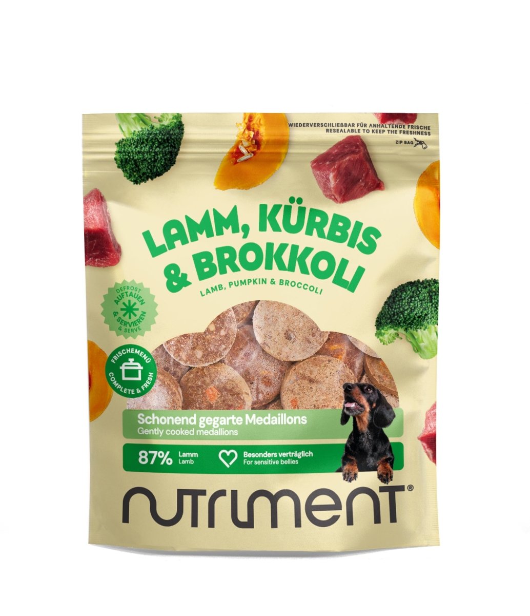 Nutriment Schonend gegarte Medaillons Lamm, Kürbis & Brokkoli - haustidepoterkost.com®